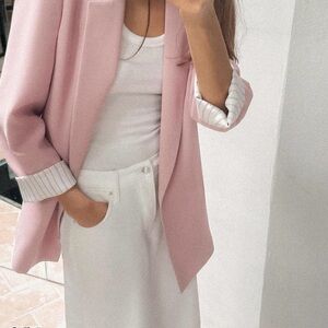 Zara Pink Blazer new style ROLL-UP SLEEVE PRINTED CUFF BLAZER